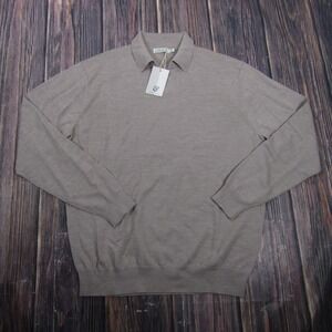 Collars & Co Sweater Mens XL Beige Collared Merino Wool Knit Pullover NWT